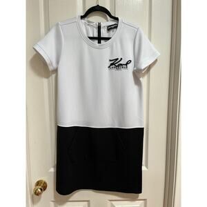 Karl Lagerfeld Paris Tennis Prep Preppy Shirt Dress M Black White Colorblock